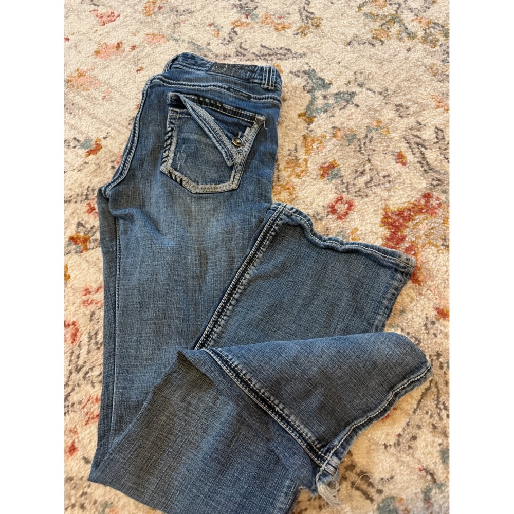 Rock and Roll Cowgirl Low Rise Bootcut Jeans W0-8570 Blue 30x34 Y2K Western